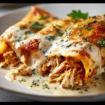 Delicious high protein chicken enchiladas topped with fresh ingredients.