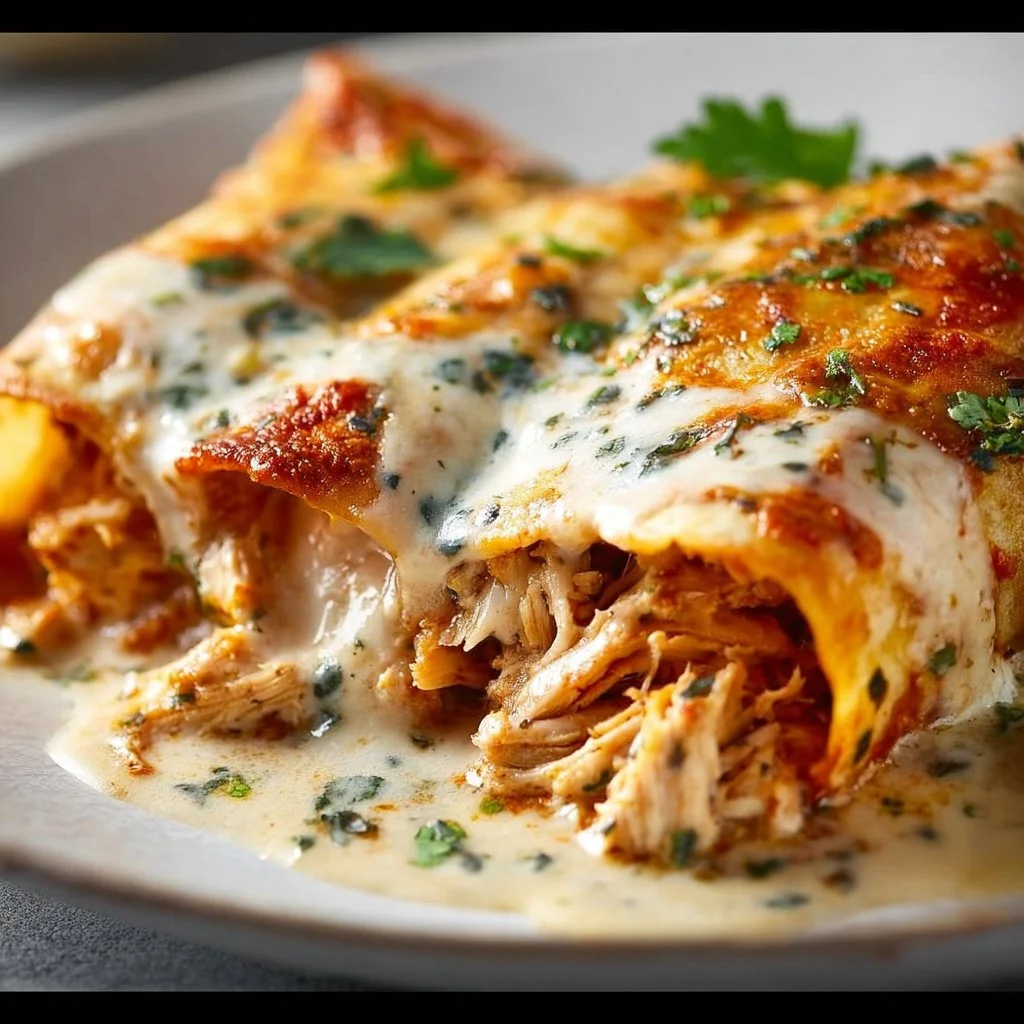 Delicious high protein chicken enchiladas topped with fresh ingredients.