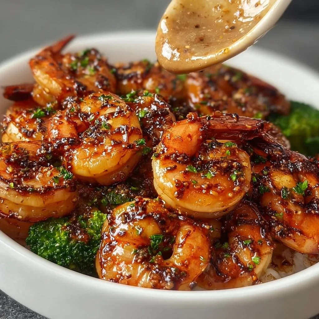 Plate of high-protein honey garlic shrimp served with vegetables