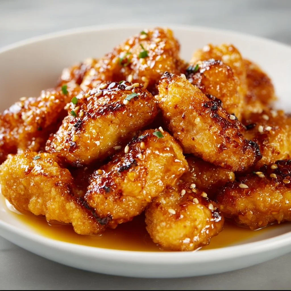 Delicious Honey Butter Chicken Bites served on a platter
