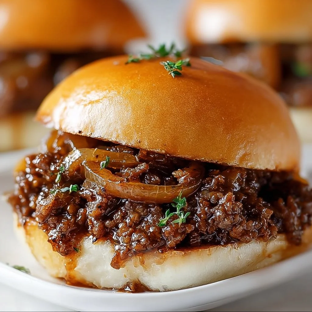 Delicious French Onion Beef Sloppy Joes served on a plate