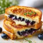Delicious blueberry grilled cheese with melted cheese and fresh blueberries
