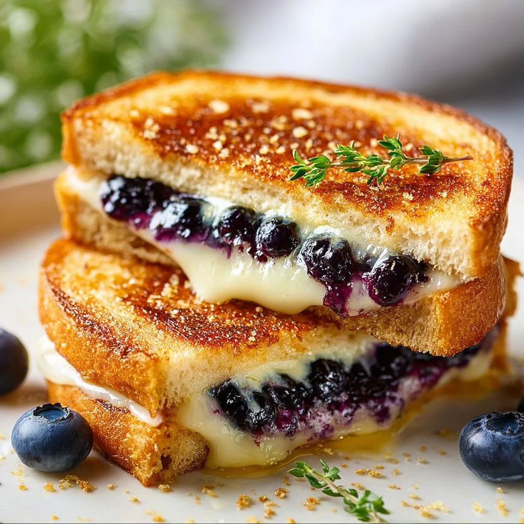 Delicious blueberry grilled cheese with melted cheese and fresh blueberries
