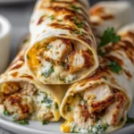 Low carb cheesy garlic chicken wraps served on a plate with fresh herbs