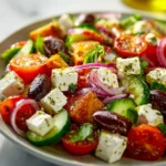 Mediterranean Bliss Salad with fresh vegetables, olives, and feta cheese