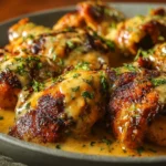 Mississippi Mud Chicken 4 A plate of Mississippi Mud Chicken garnished with fresh herbs and served with sides.