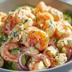 Delicious New York deli shrimp salad with fresh ingredients and vibrant colors