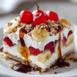 No Bake Banana Split Cake 4 Delicious No Bake Banana Split Cake with layers of banana, cream, and chocolate