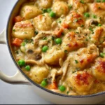 Delicious One Pot Gnocchi Chicken Pot Pie served in a rustic dish.