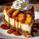 Peach Cobbler Cheesecake 4 Slice of delicious Peach Cobbler Cheesecake topped with fresh peaches