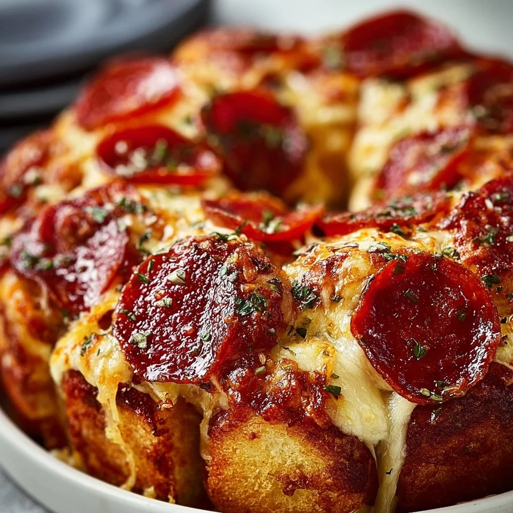Pepperoni Pizza Monkey Bread served fresh with melting cheese and toppings