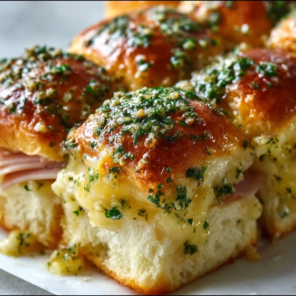 Pickle-Garlic Butter Cuban-Inspired pull-apart sliders on a serving platter.