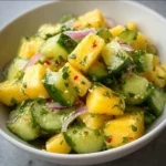 A colorful bowl of pineapple cucumber salad with fresh ingredients.