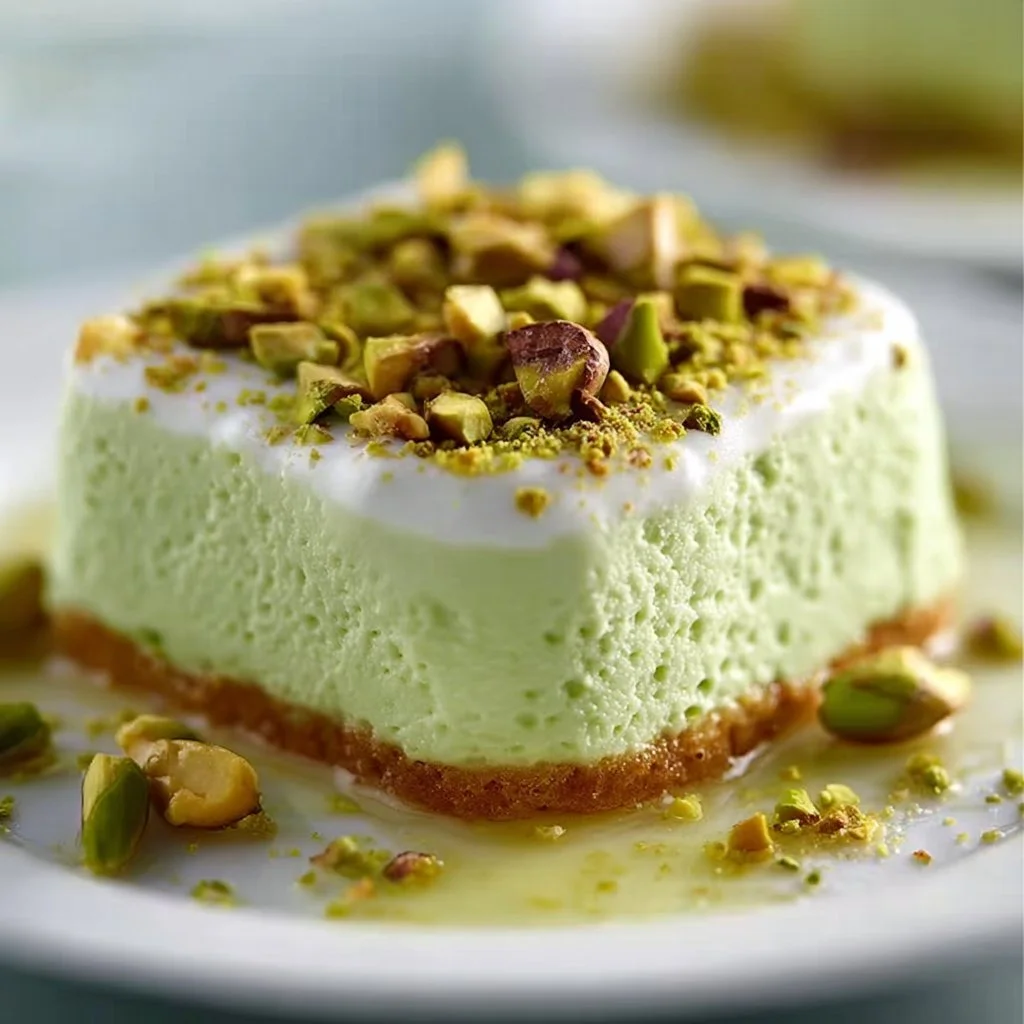 Delicious homemade pistachio pudding dessert served in a glass bowl