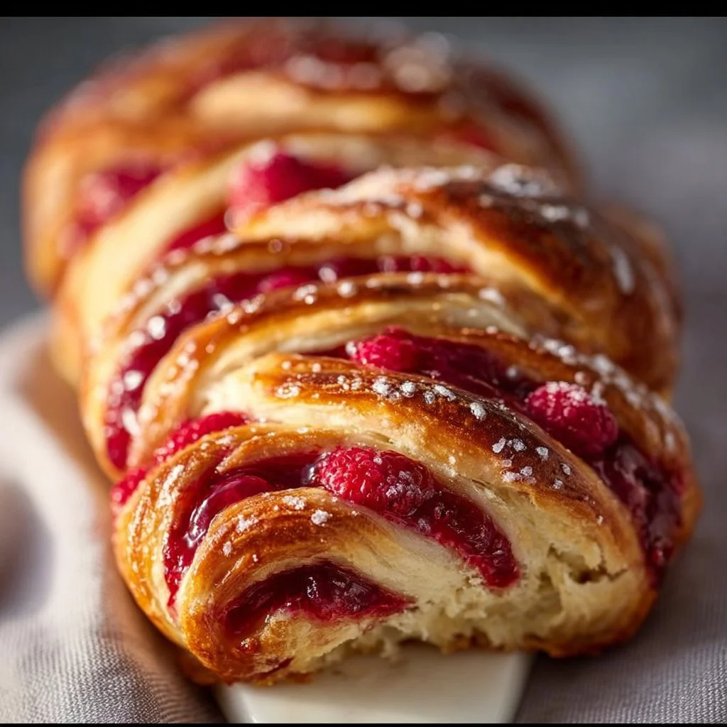 Raspberry Swirl Brioche Loaf, a fluffy bread swirled with fresh raspberries