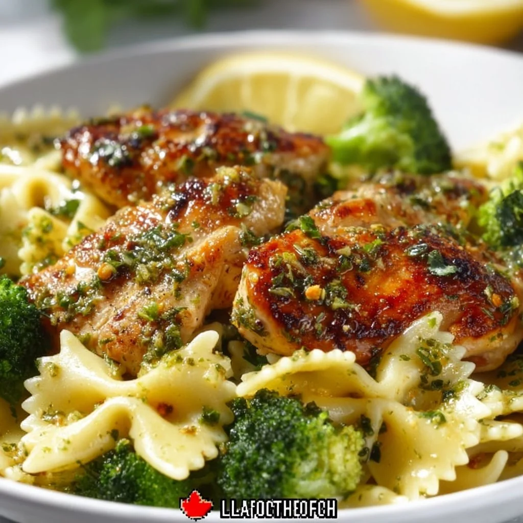 Savory Cowboy Butter Lemon Bowtie Chicken dish garnished with herbs