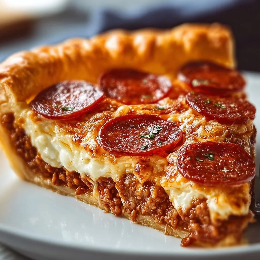 Savory hamburger sausage and pepperoni pie baked to perfection.