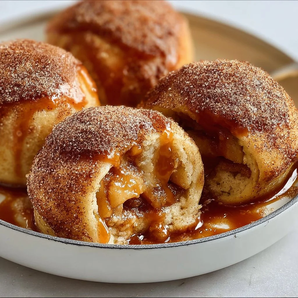 Delicious caramel apple pie bombs served on a plate