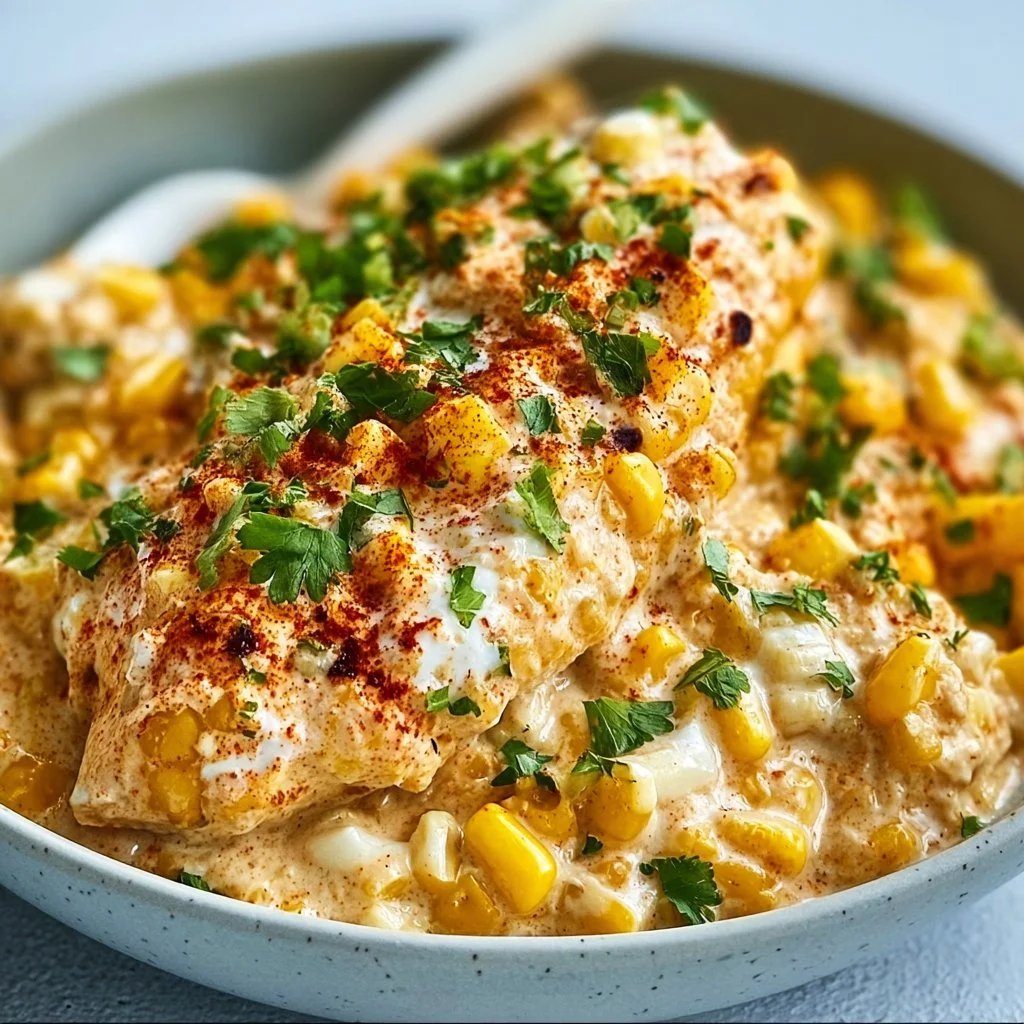 Slow Cooker Street Corn Chicken served in a bowl with toppings
