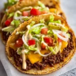 Delicious smash burger tacos plated with fresh toppings