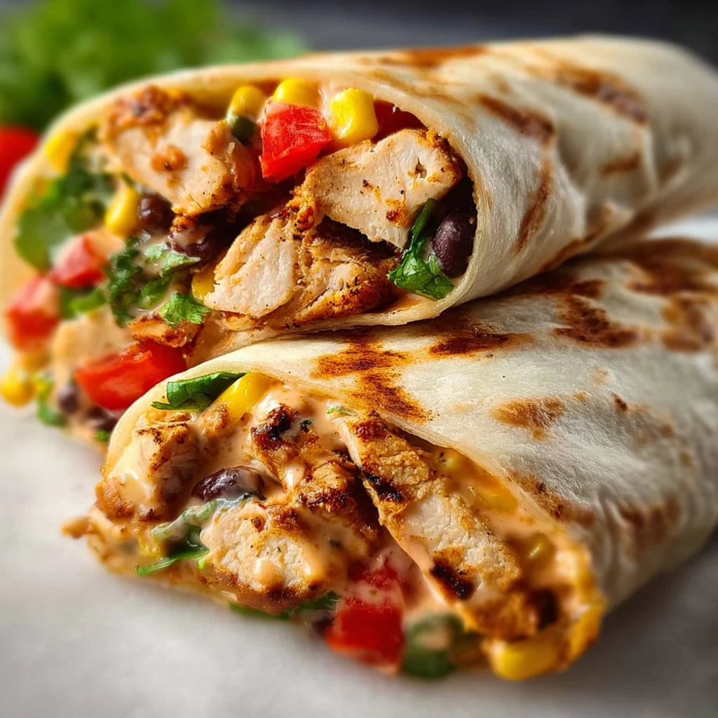 Southwest Chicken Wrap with grilled chicken, fresh vegetables, and spices
