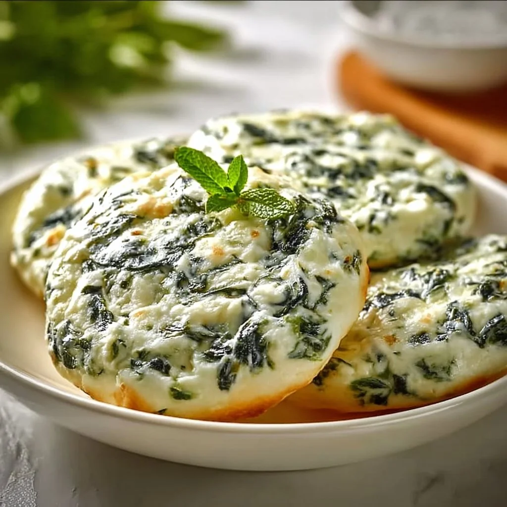 Spinach Cottage Cheese Bagels topped with fresh spinach and cottage cheese.