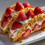Strawberry crunch cheesecake tacos served on a plate with fresh strawberries