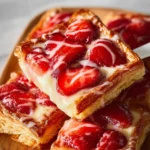 Freshly baked Strawberry Danish pastry with strawberries and cream filling.