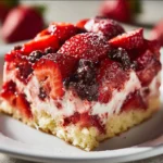 Delicious strawberry earthquake cake with a rich, moist texture and fresh strawberries
