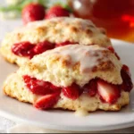 Strawberry Scones 4 Freshly baked strawberry scones on a wooden table
