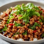 Sweet and savory honey garlic ground turkey dish served on a plate