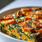 Delicious Sweet Potato Spinach Bake dish served in a rustic bowl