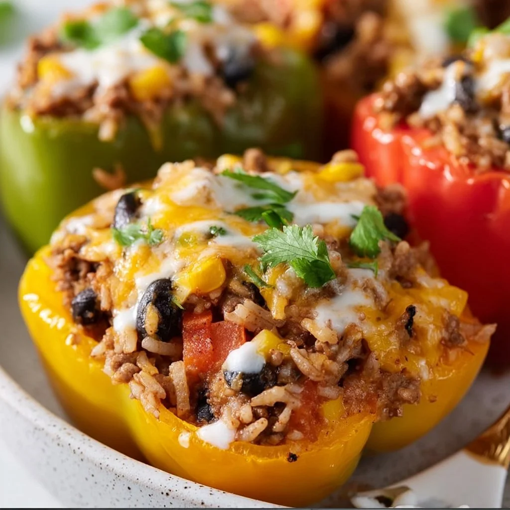 Delicious Taco Stuffed Peppers filled with meat, cheese, and spices