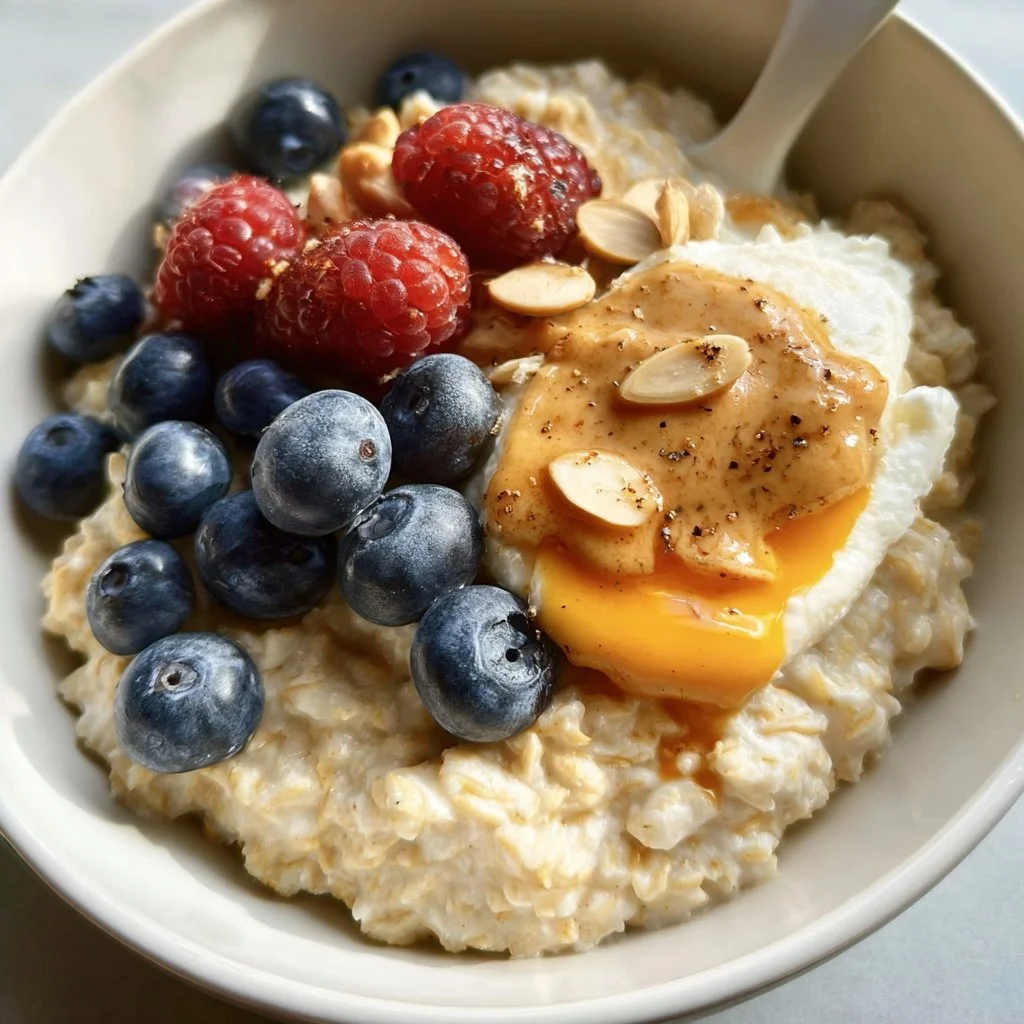 Creamiest stovetop oatmeal served in a bowl with fruits