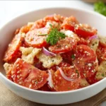 A vibrant Tomato Cracker Salad with fresh vegetables and crispy crackers.