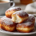 Freshly fried vanilla French beignets dusted with powdered sugar
