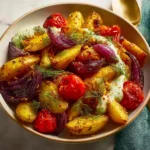 Vegan Mediterranean Roasted Vegetables Bowl 4 Vegan Mediterranean roasted vegetable bowl with colorful veggies.