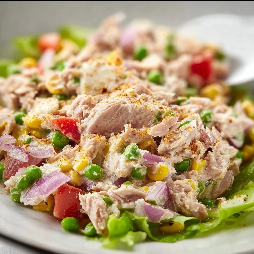 Delicious viral tuna salad served in a bowl with fresh ingredients.