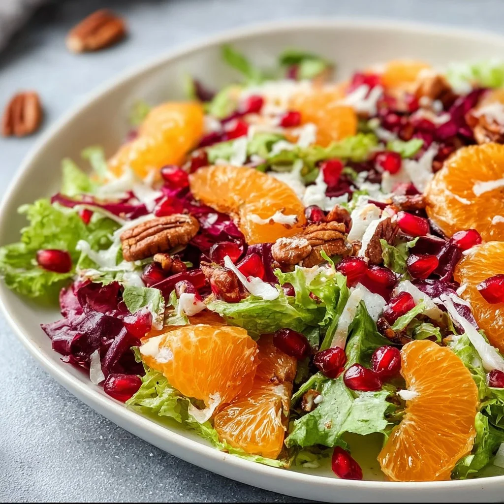 Colorful winter salad with seasonal greens and toppings
