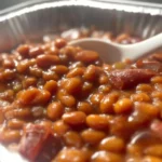 Delicious homemade baked beans in a bowl