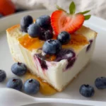 Delicious baked yogurt served in a bowl with fresh berries on top.