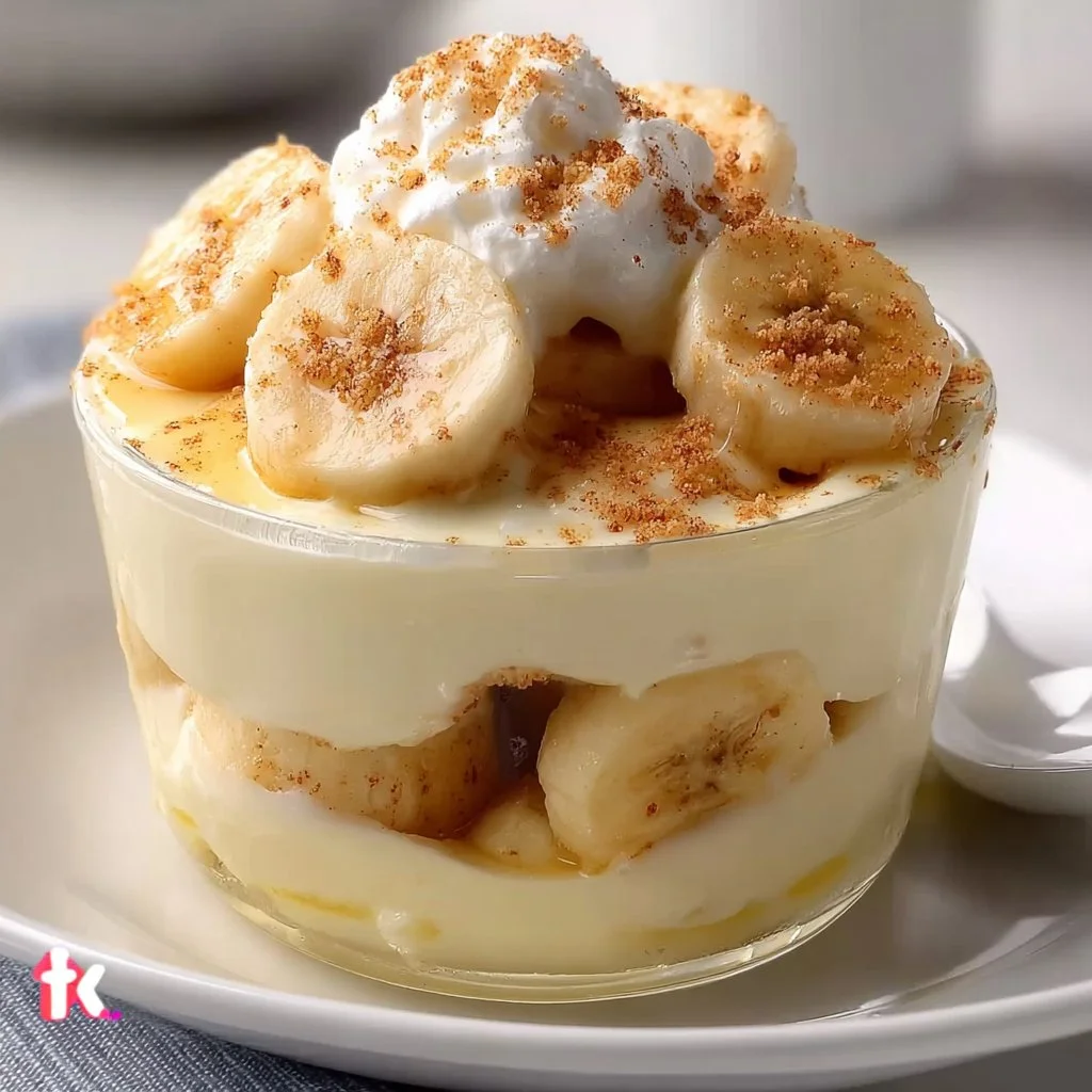 Delicious homemade banana pudding in a clear glass bowl