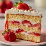 Beautiful Birthday Strawberry Shortcake with fresh strawberries and whipped cream