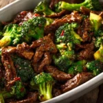 Delicious beef and broccoli stir-fry dish served with rice and vegetables.