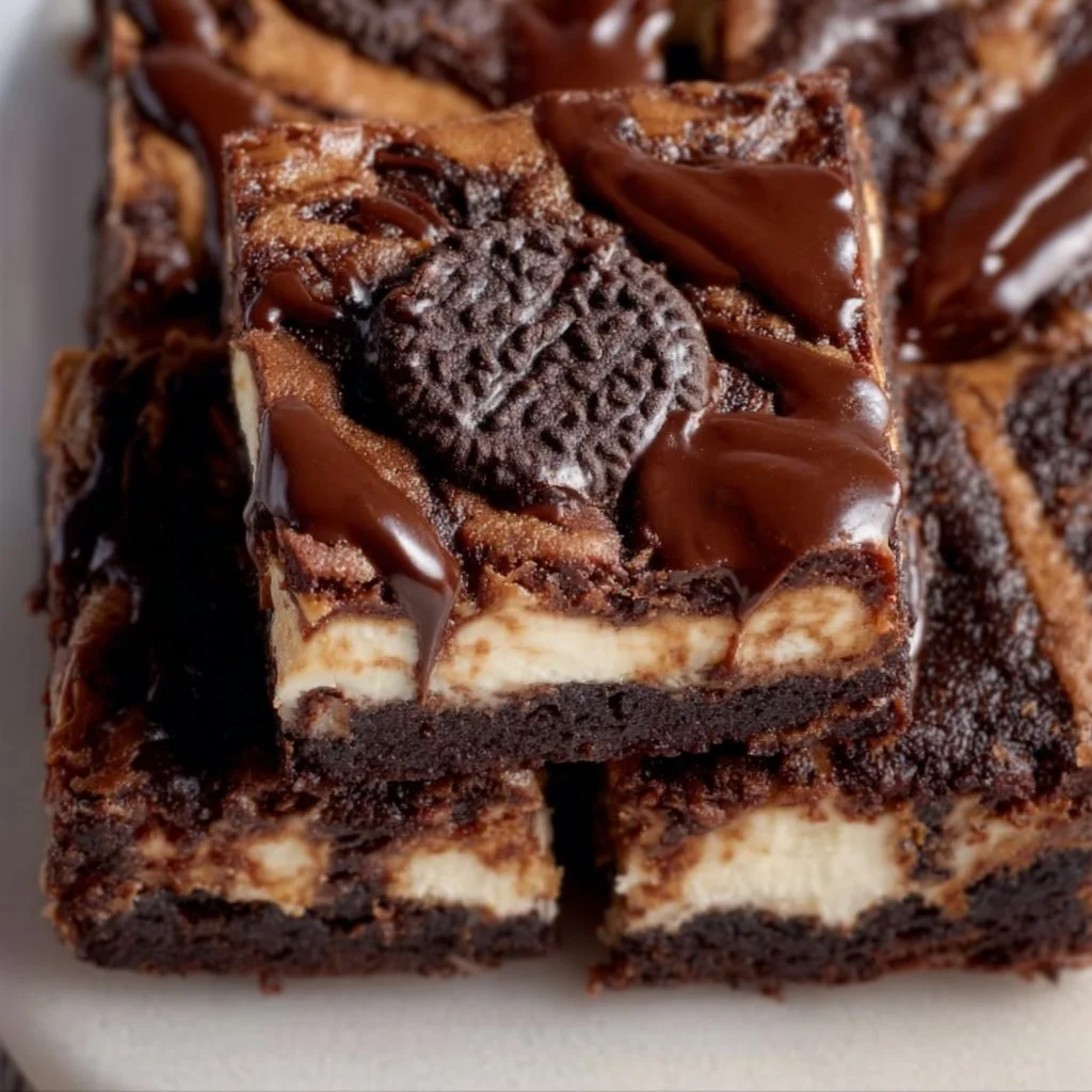Delicious brownie cheesecake bars with rich chocolate and cream cheese layers