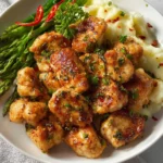 Delicious Butter Garlic Chicken Bites served on a plate.