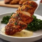Savory chicken breast dish served in a cozy fall setting.