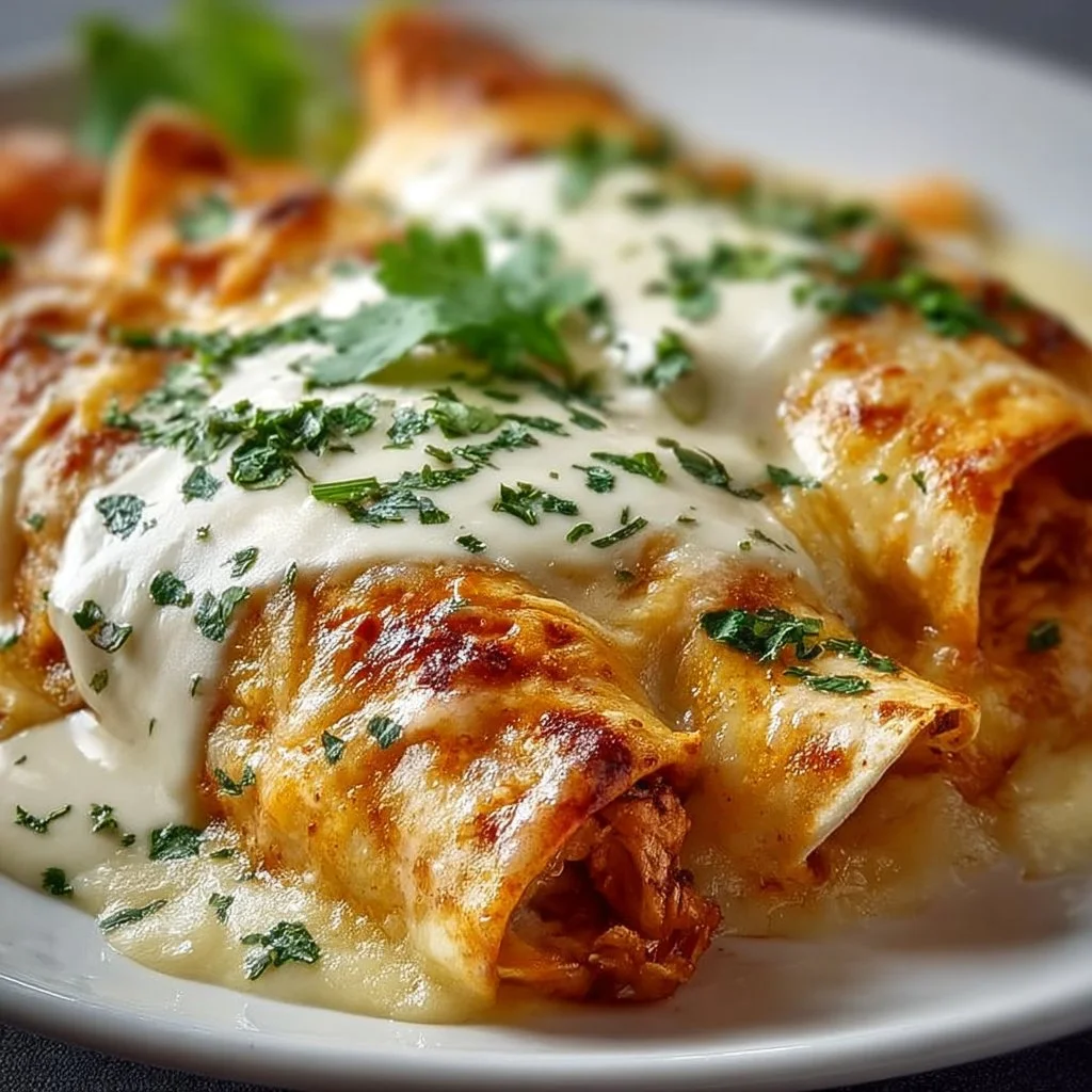 Delicious Chicken Enchiladas topped with cheese and fresh cilantro