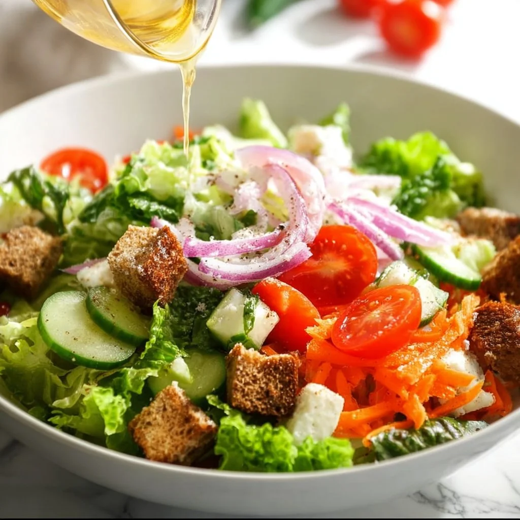 A vibrant Classic House Salad with fresh vegetables and dressing