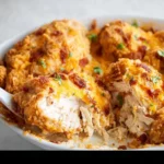 Delicious plate of Crack Chicken garnished with herbs and served with sides.